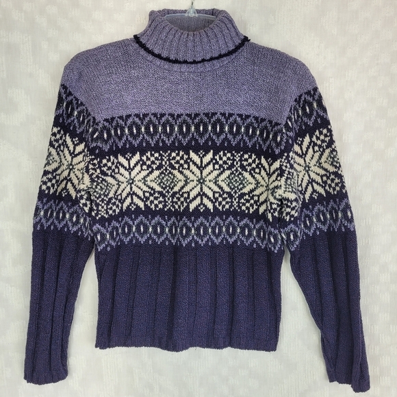 Sweater Project deep purple lavender ivory ski sweater with turtleneck hygge M - Picture 2 of 10